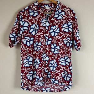 Vintage Made In Hawaii Short Sleeve Button Down Shirt Red Blue Flowers‎ Unisex M